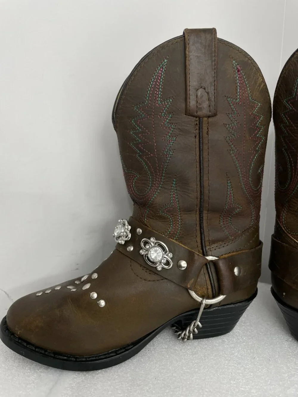 Smoky Mountain Western Boots Rhinestone Harness Brown Kids Size 12 D